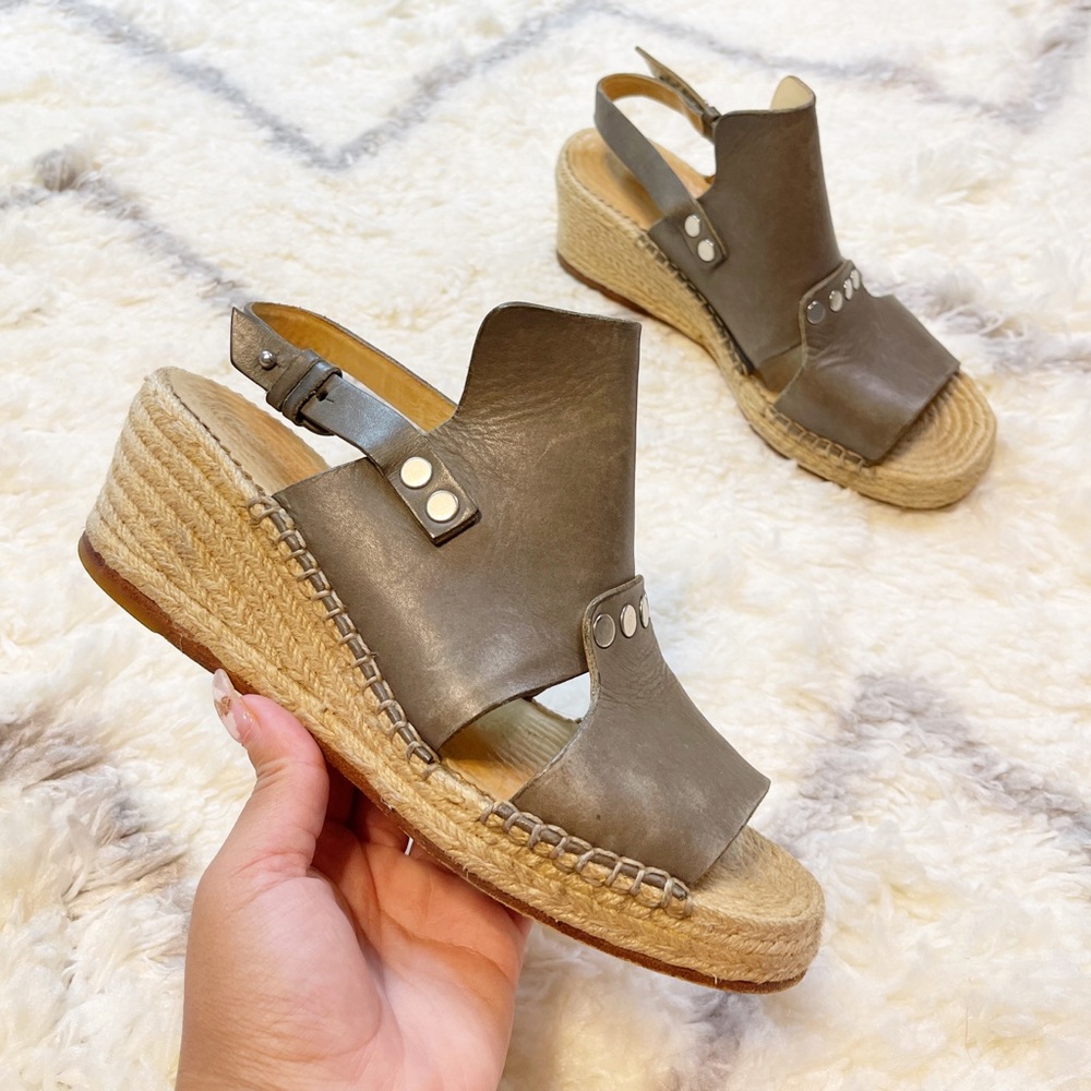 Rag and Bone Wedges Espadrilles Slingback Gray Studs Shoes size 7 or 37